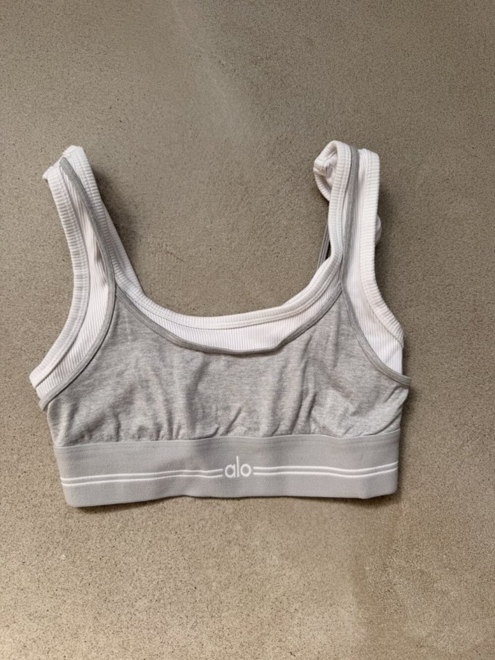 Alo Yoga Heather Grey White Ribbed Sports Bra XS